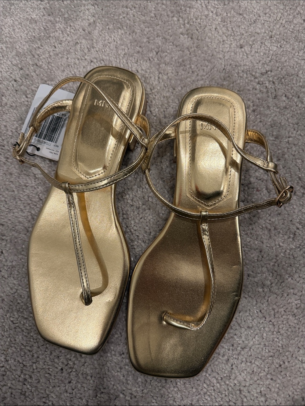Mango Metallic Gold T-Strap Sandals